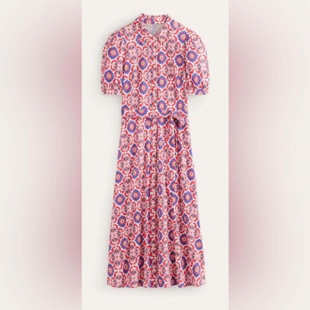 Boden, Libby, Bold Colorful Printed Tie-Waist Midi Dress - Picture 4 of 16